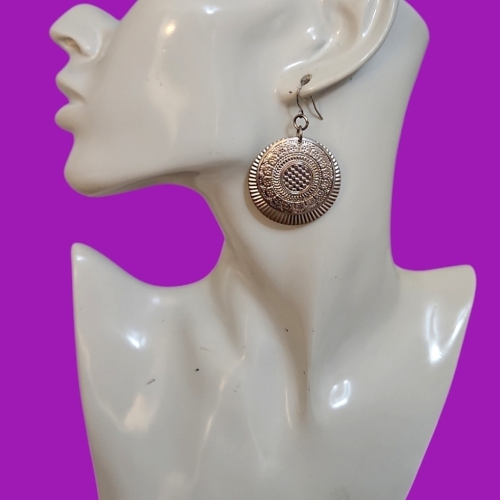 3/$30 Vintage Medallion Coin Mandala Ethnic Gasparilla Dangle Hook Earrings